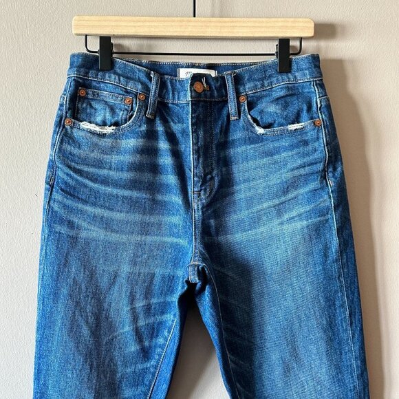 Women's 26 Madewell The High-Rise Slim Boyjean Zipper Fly Distressed Whiskering - Picture 4 of 10